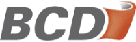 BCD-Logo mit grauen Buchstaben und einem orangefarbenen, geschwungenen, seitenähnlichen Design nahe dem Buchstaben D, das eine industrielle Ästhetik verkörpert.