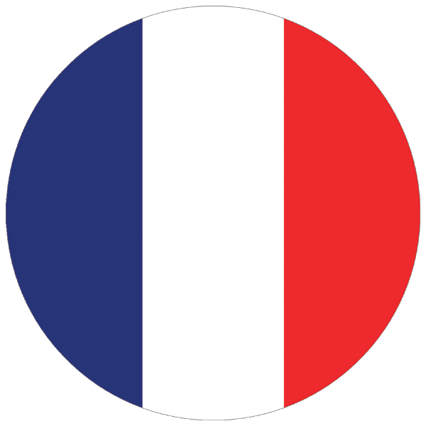Eine kreisförmige Grafik mit der Flagge Frankreichs mit vertikalen blauen, weißen und roten Streifen dient als einfaches, aber effektives Designelement zur Werbung für „kommunale Rohrreinigung mit comprex®“.