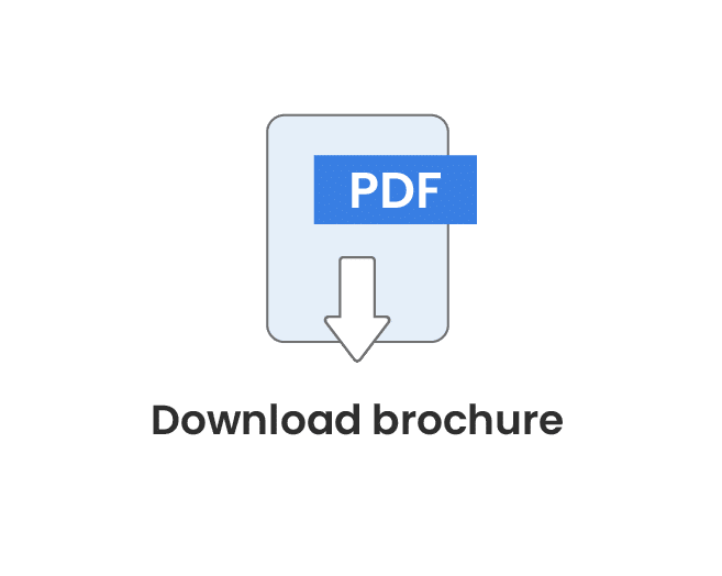 Illustration of a pdf download icon with an arrow above the text "download brochure".