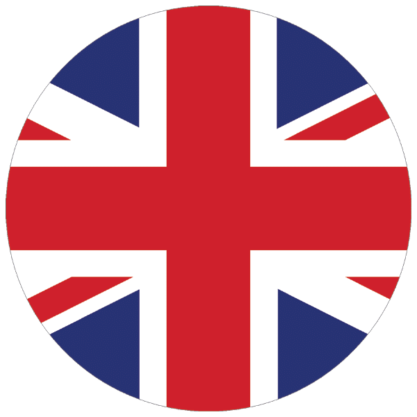 Ein rundes Symbol der Flagge des Vereinigten Königreichs, bestehend aus einem roten Kreuz mit weißem Rand, überlagert von einem diagonalen roten und weißen Kreuz, beide vor einem blauen Hintergrund.