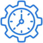 Symbol eines blauen Zahnrads mit einem Zifferblatt darin, das Zeitmanagement oder Produktivitätseinstellungen symbolisiert, ähnlich der Präzision und Effizienz der Kommunalen Rohrreinigung mit comprex®.